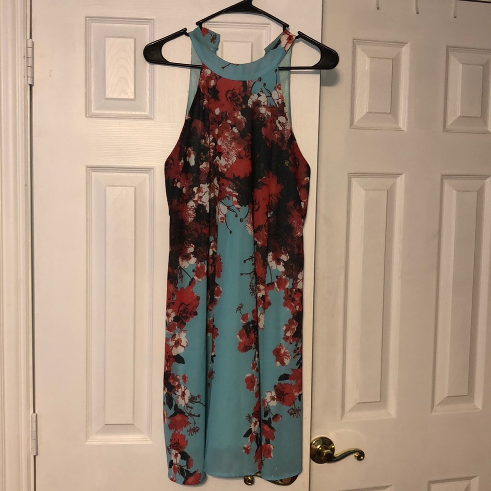 Floral blue and red dress
